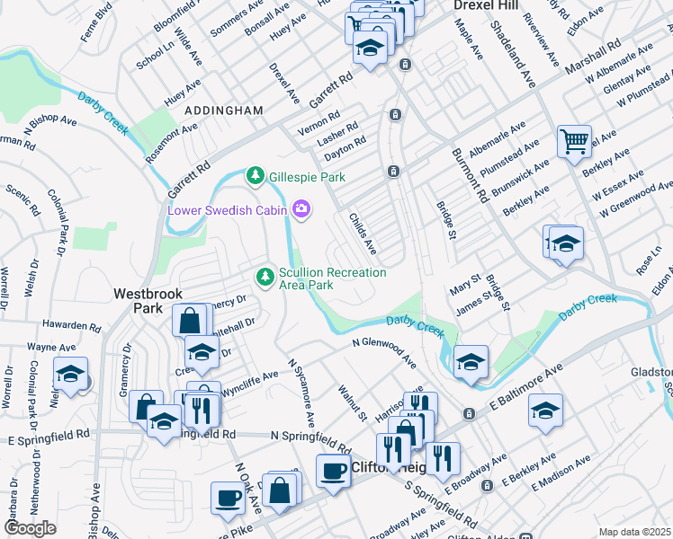 map of restaurants, bars, coffee shops, grocery stores, and more near 226 Blythe Avenue in Upper Darby