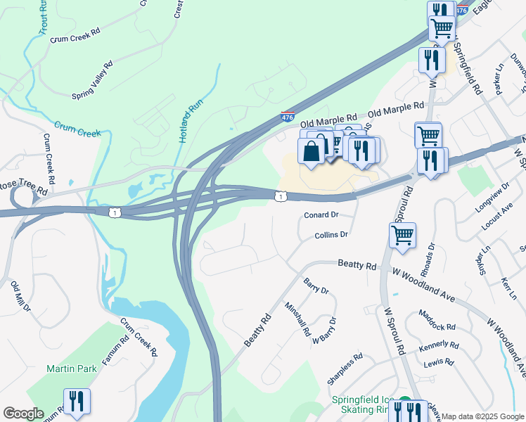 map of restaurants, bars, coffee shops, grocery stores, and more near 776 Barry Drive in Springfield