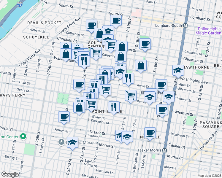 map of restaurants, bars, coffee shops, grocery stores, and more near in Philadelphia