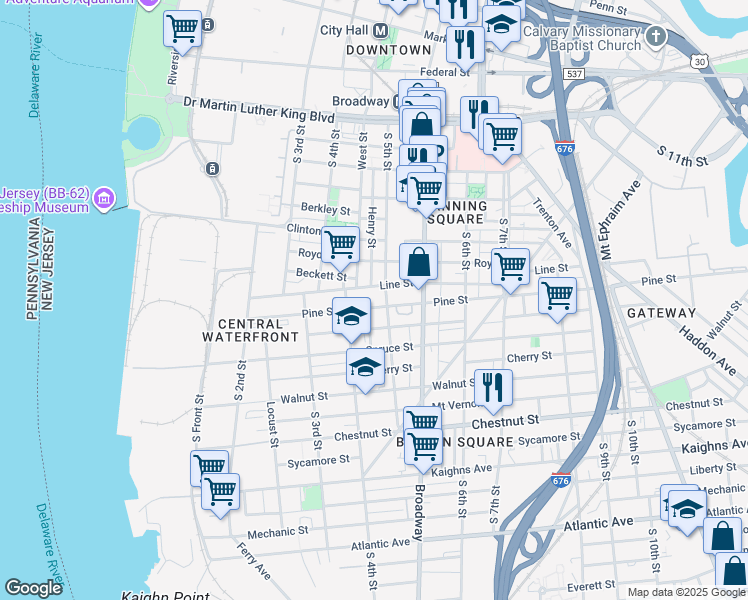 map of restaurants, bars, coffee shops, grocery stores, and more near 812 Dauphin Street in Camden