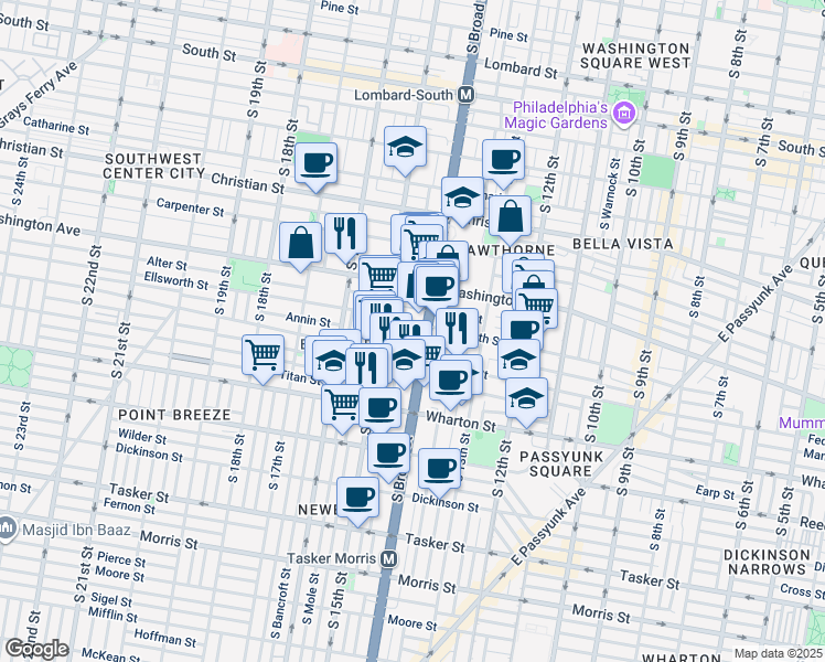 map of restaurants, bars, coffee shops, grocery stores, and more near in Philadelphia