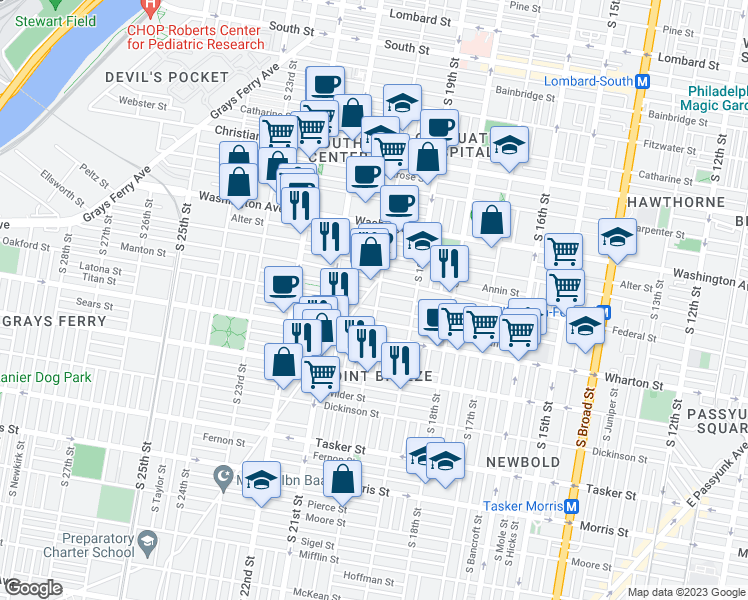 map of restaurants, bars, coffee shops, grocery stores, and more near in Philadelphia