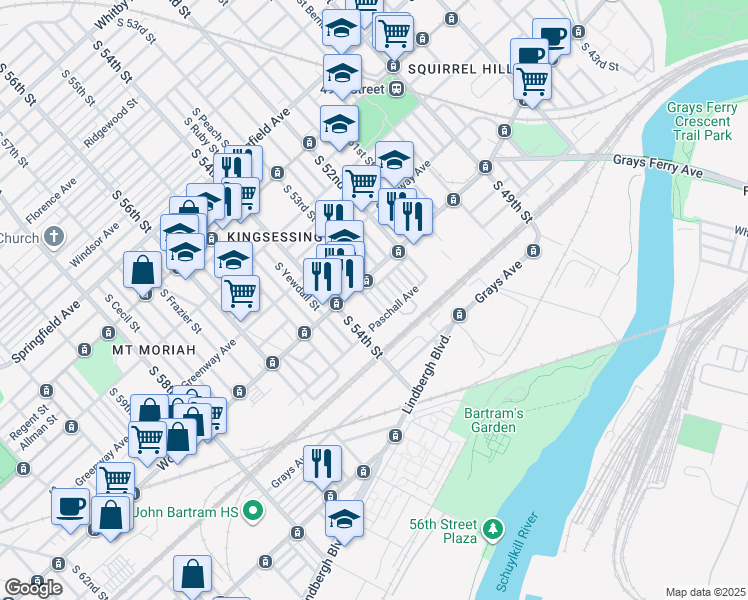 map of restaurants, bars, coffee shops, grocery stores, and more near 1723 South Ruby Street in Philadelphia