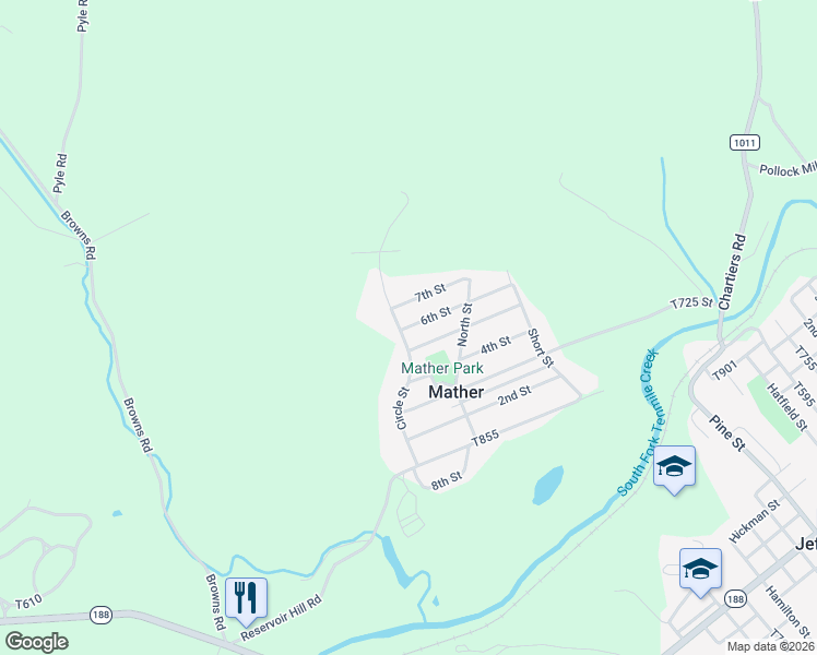 map of restaurants, bars, coffee shops, grocery stores, and more near 16 Circle Street in Mather