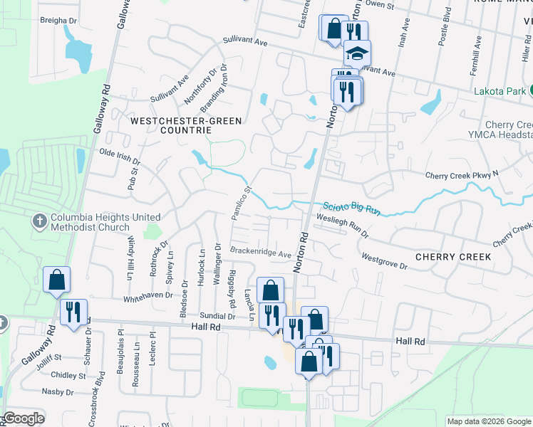 map of restaurants, bars, coffee shops, grocery stores, and more near 611 Dlyn Street in Columbus