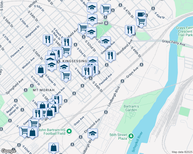 map of restaurants, bars, coffee shops, grocery stores, and more near 1742 South Ruby Street in Philadelphia