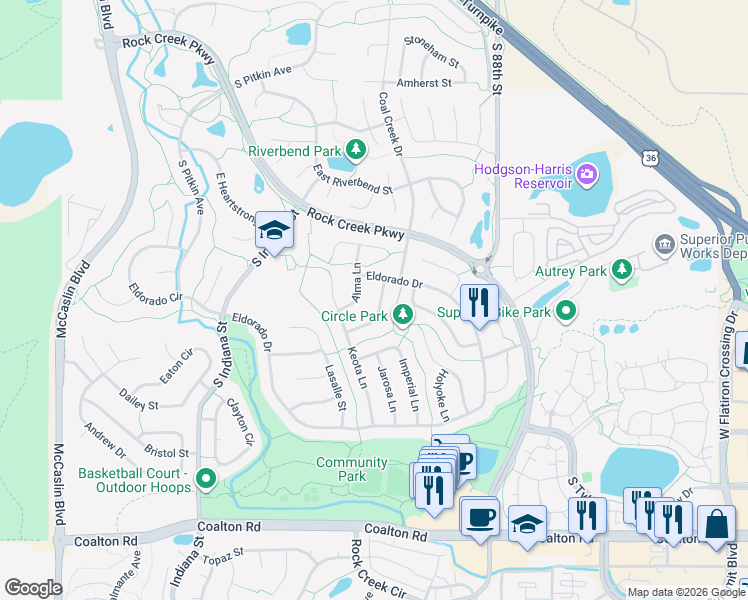 map of restaurants, bars, coffee shops, grocery stores, and more near 1959 Breen Lane in Superior