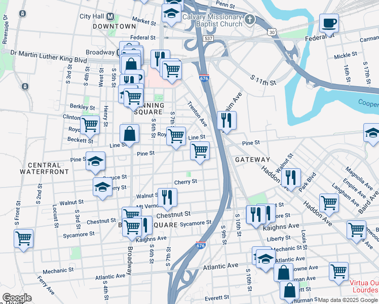 map of restaurants, bars, coffee shops, grocery stores, and more near 746 Pine Street in Camden
