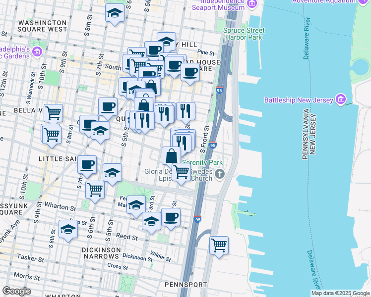 map of restaurants, bars, coffee shops, grocery stores, and more near 837 South 2nd Street in Philadelphia