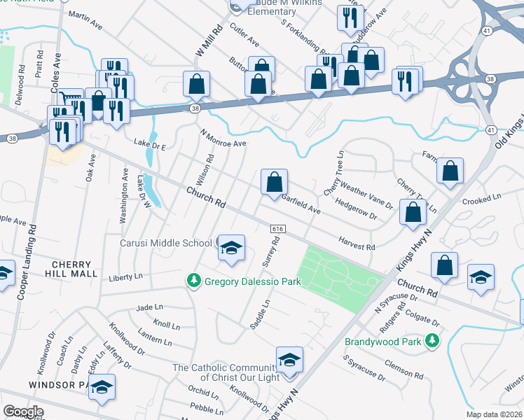 map of restaurants, bars, coffee shops, grocery stores, and more near 231 North Madison Avenue in Cherry Hill