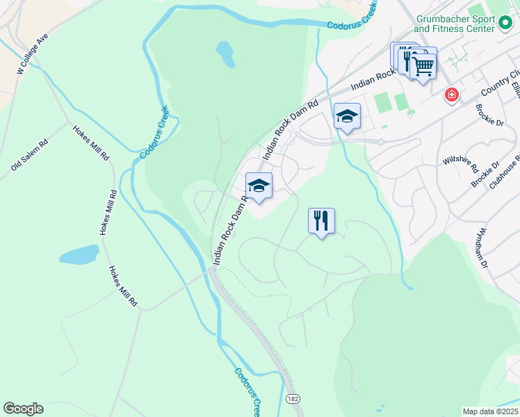 map of restaurants, bars, coffee shops, grocery stores, and more near 1500 Indian Rock Dam Road in York