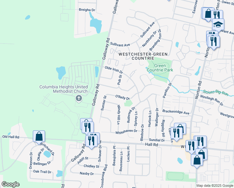 map of restaurants, bars, coffee shops, grocery stores, and more near 5896 O'Reily Drive in Galloway