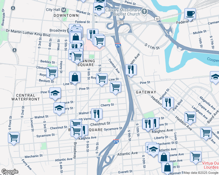 map of restaurants, bars, coffee shops, grocery stores, and more near 746 Pine Street in Camden