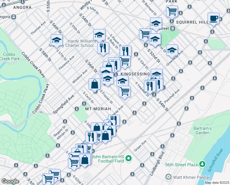 map of restaurants, bars, coffee shops, grocery stores, and more near in Philadelphia