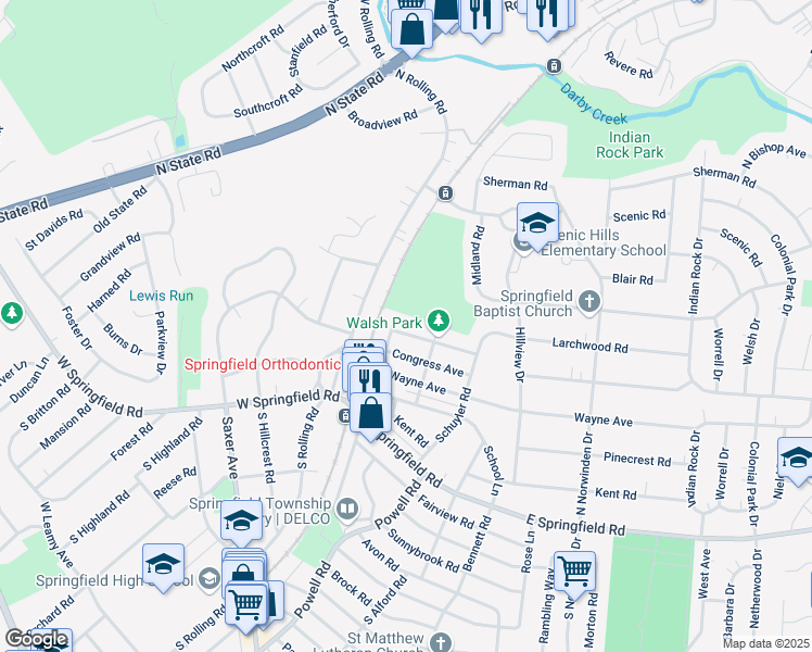 map of restaurants, bars, coffee shops, grocery stores, and more near 43 Congress Avenue in Springfield