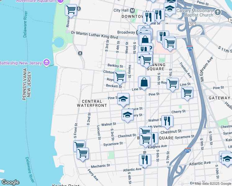 map of restaurants, bars, coffee shops, grocery stores, and more near 340 Pine Street in Camden
