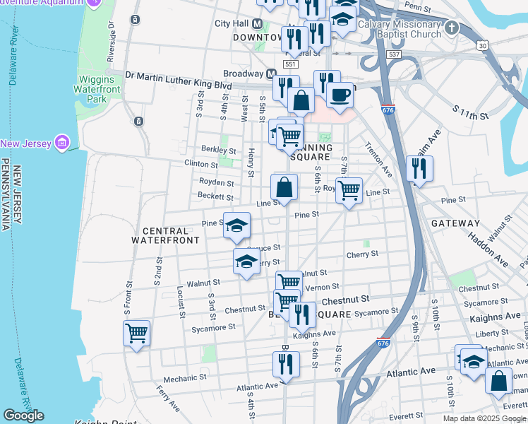 map of restaurants, bars, coffee shops, grocery stores, and more near 812 Dauphin Street in Camden