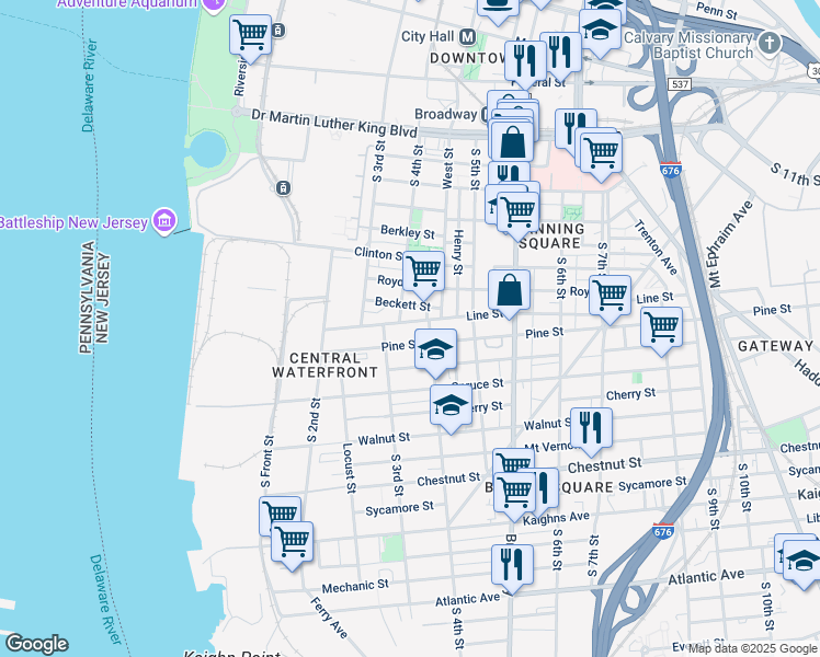 map of restaurants, bars, coffee shops, grocery stores, and more near 340 Pine Street in Camden