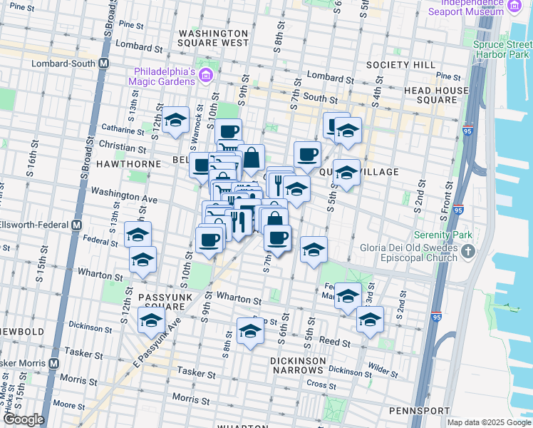 map of restaurants, bars, coffee shops, grocery stores, and more near 1030 East Passyunk Avenue in Philadelphia