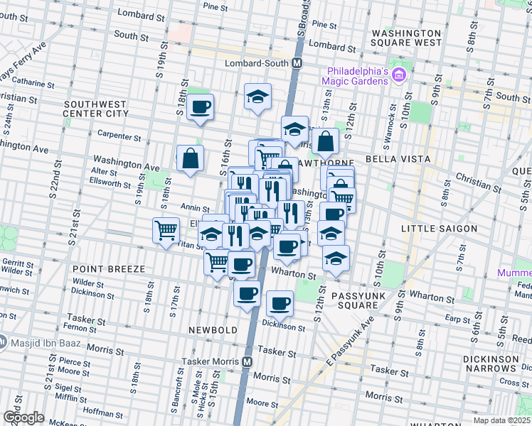 map of restaurants, bars, coffee shops, grocery stores, and more near in Philadelphia