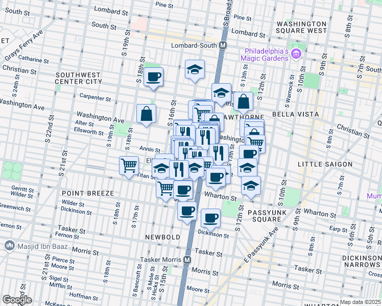 map of restaurants, bars, coffee shops, grocery stores, and more near in Philadelphia