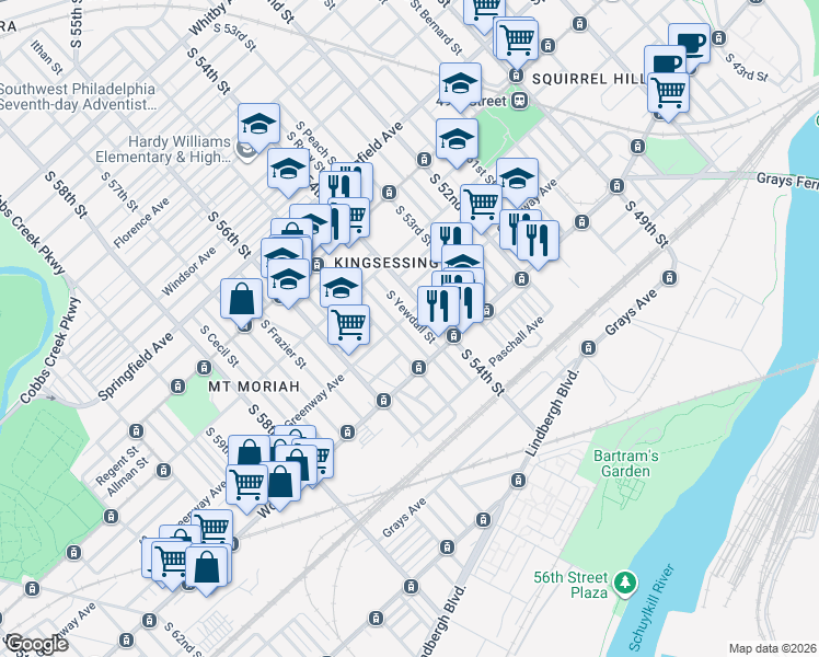 map of restaurants, bars, coffee shops, grocery stores, and more near in Philadelphia