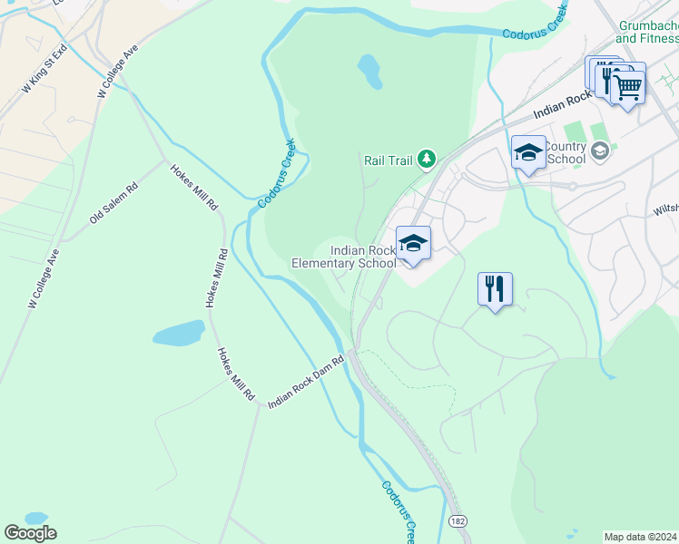 map of restaurants, bars, coffee shops, grocery stores, and more near 1018 Stream View Lane in York