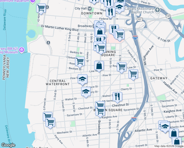 map of restaurants, bars, coffee shops, grocery stores, and more near 812 Dauphin Street in Camden