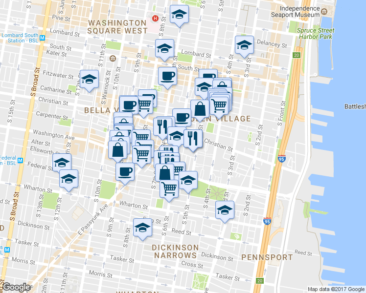 map of restaurants, bars, coffee shops, grocery stores, and more near 906 South Fairhill Street in Philadelphia