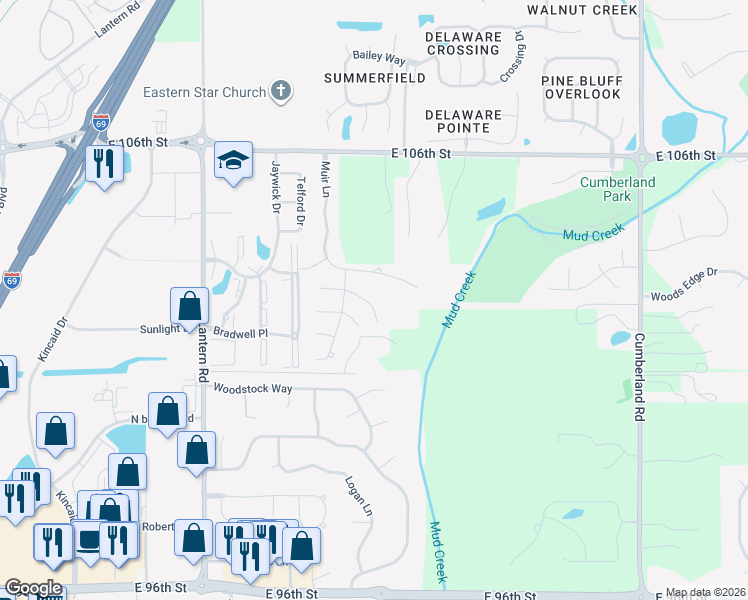 map of restaurants, bars, coffee shops, grocery stores, and more near 9216 Wadsworth Court in Fishers