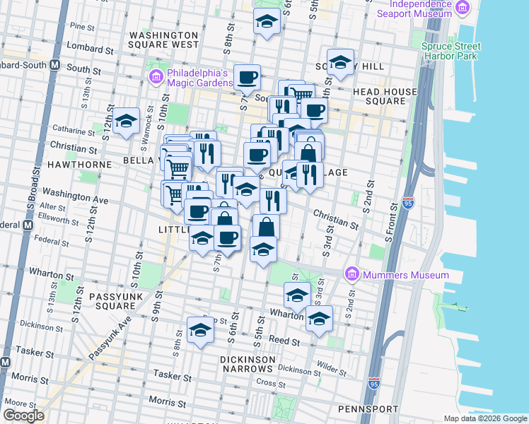 map of restaurants, bars, coffee shops, grocery stores, and more near 536 Christian Street in Philadelphia