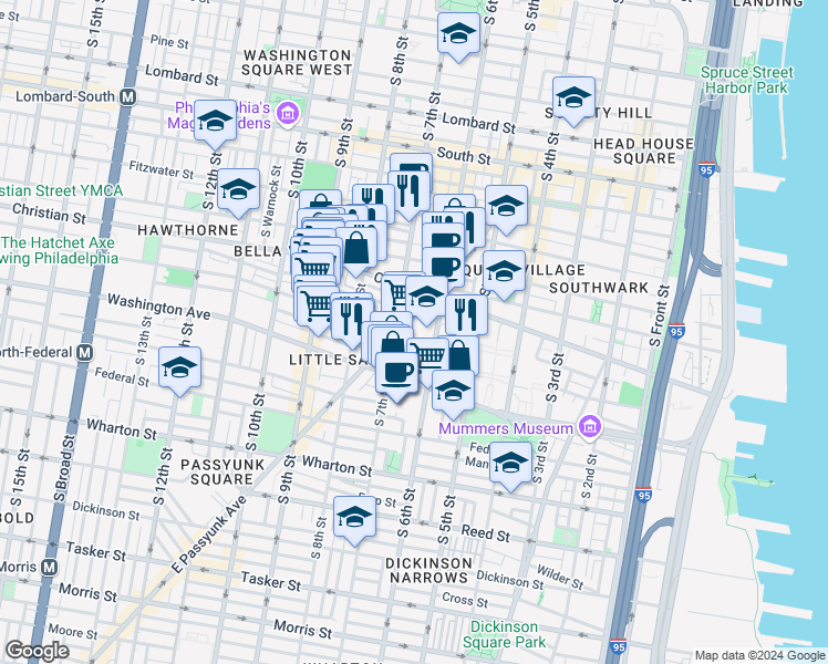 map of restaurants, bars, coffee shops, grocery stores, and more near in Philadelphia