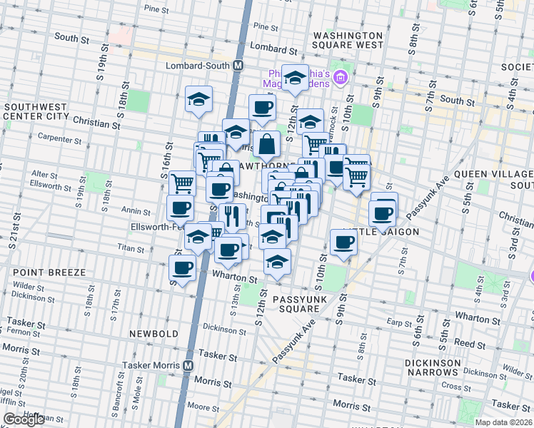map of restaurants, bars, coffee shops, grocery stores, and more near in Philadelphia