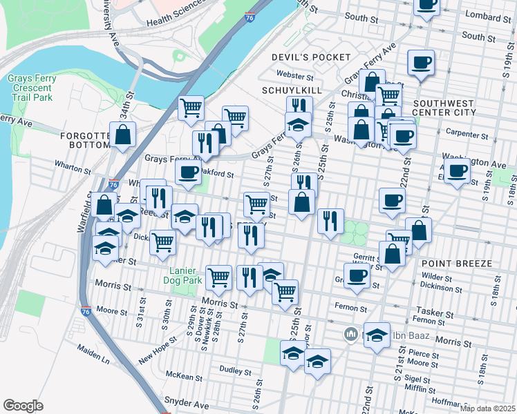 map of restaurants, bars, coffee shops, grocery stores, and more near in Philadelphia