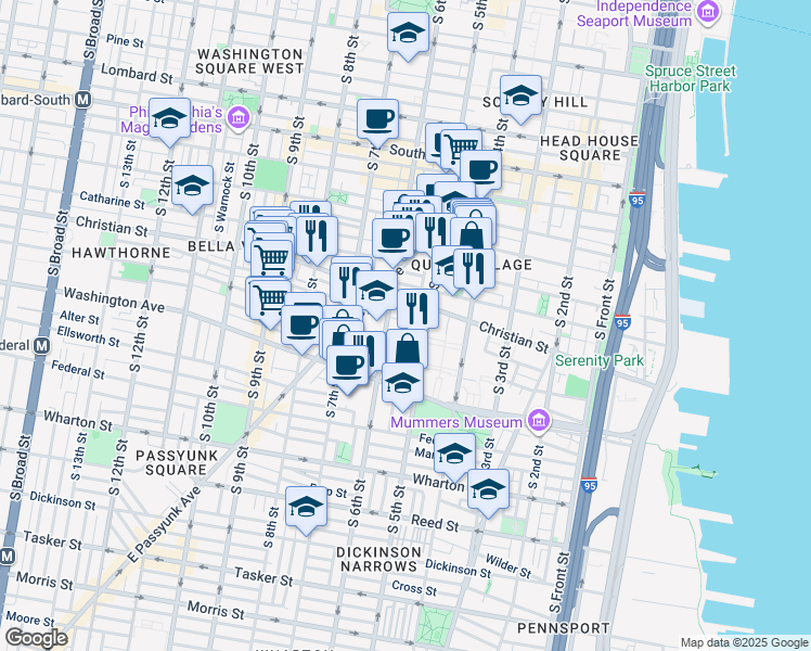 map of restaurants, bars, coffee shops, grocery stores, and more near 536 Christian Street in Philadelphia