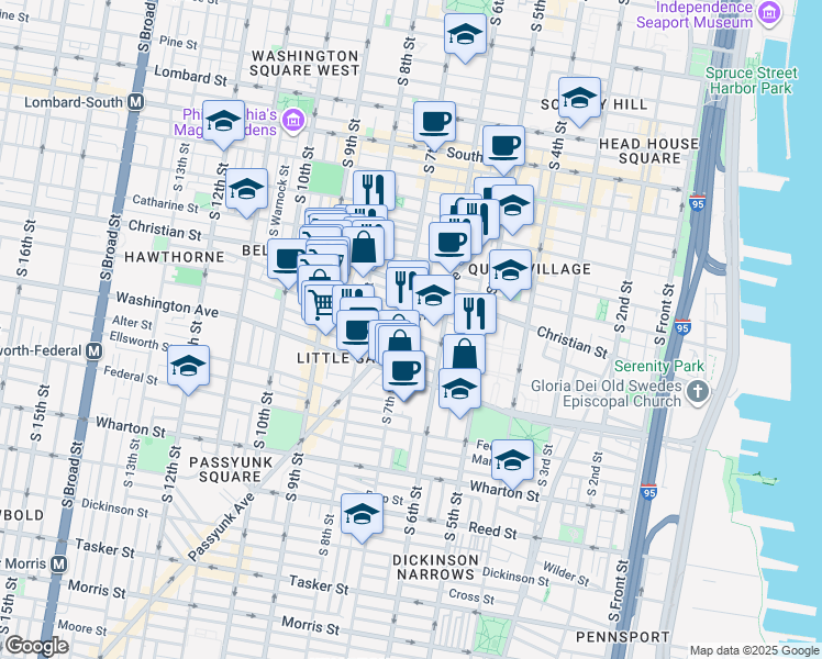 map of restaurants, bars, coffee shops, grocery stores, and more near in Philadelphia