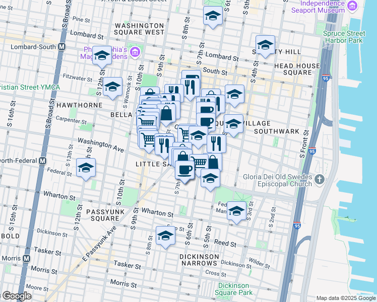map of restaurants, bars, coffee shops, grocery stores, and more near 949 East Passyunk Avenue in Philadelphia