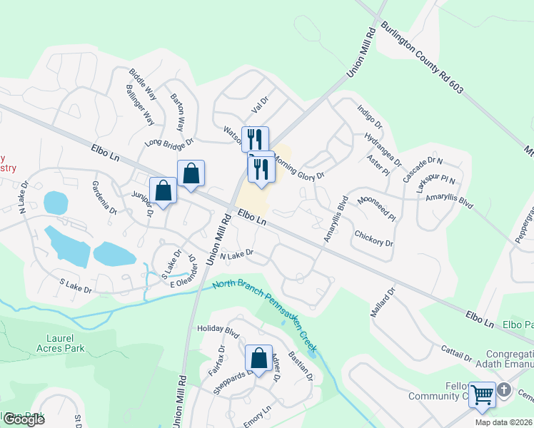 map of restaurants, bars, coffee shops, grocery stores, and more near 1001 Ginger Court in Mount Laurel Township
