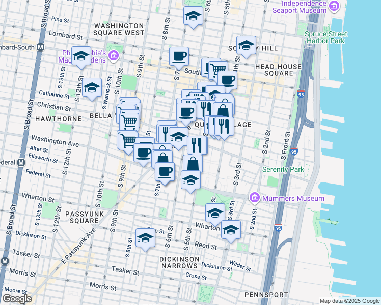 map of restaurants, bars, coffee shops, grocery stores, and more near 526 Montrose Street in Philadelphia