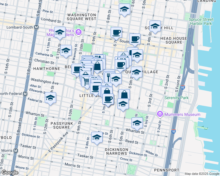 map of restaurants, bars, coffee shops, grocery stores, and more near 949 East Passyunk Avenue in Philadelphia