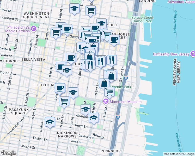 map of restaurants, bars, coffee shops, grocery stores, and more near 840 South 3rd Street in Philadelphia