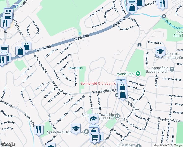 map of restaurants, bars, coffee shops, grocery stores, and more near 308 Summit Road in Springfield