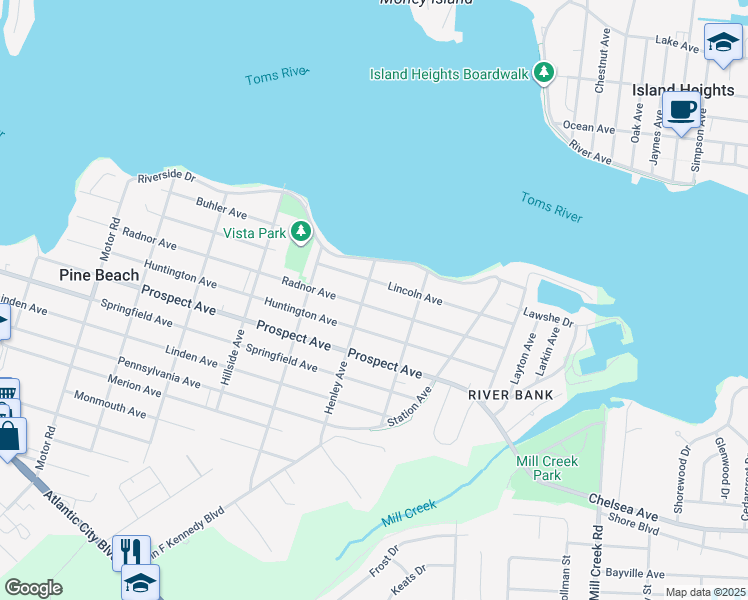 map of restaurants, bars, coffee shops, grocery stores, and more near 814 Lincoln Avenue in Pine Beach