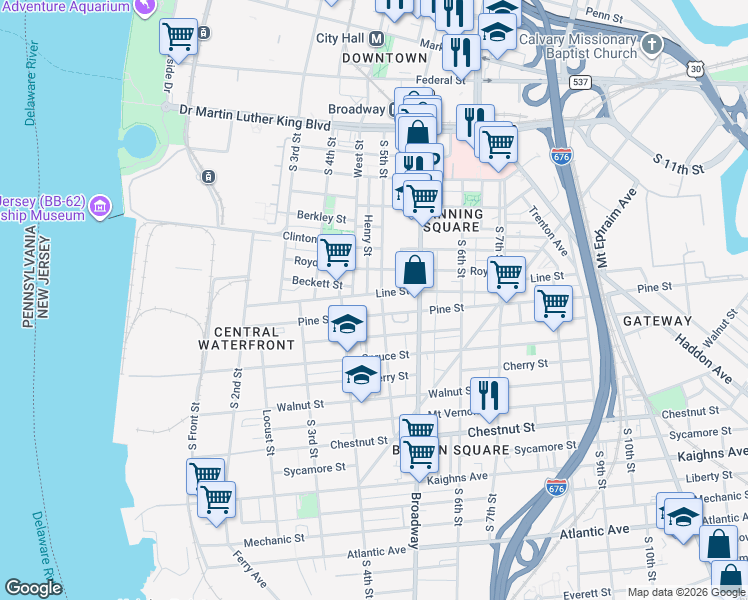 map of restaurants, bars, coffee shops, grocery stores, and more near 610 Henry Street in Camden