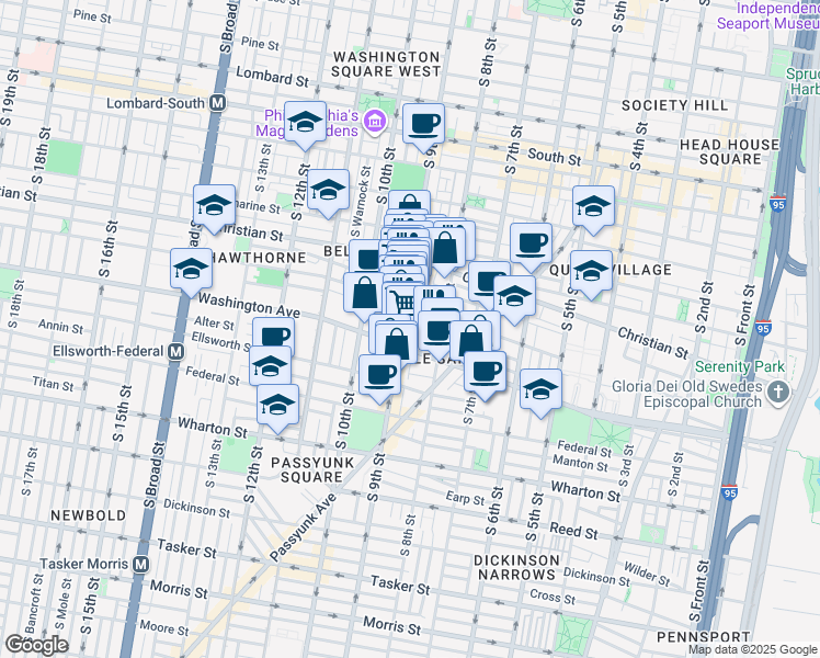 map of restaurants, bars, coffee shops, grocery stores, and more near 825 Carpenter Street in Philadelphia
