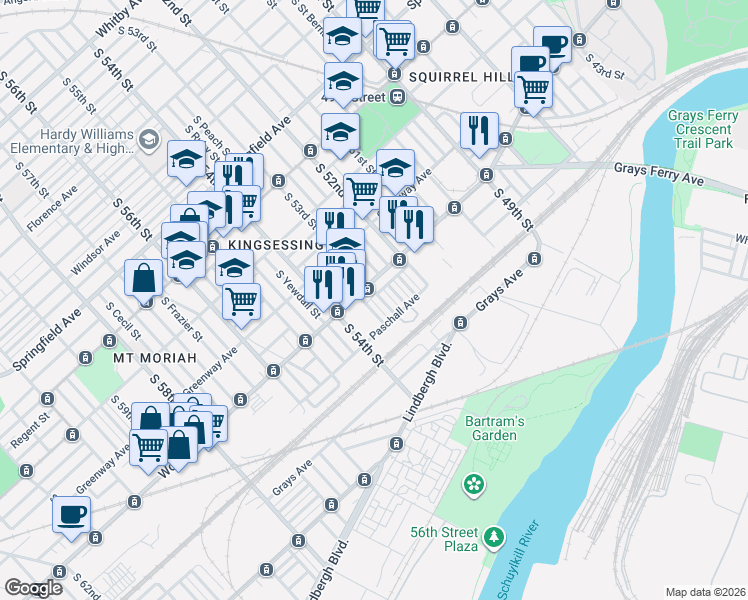map of restaurants, bars, coffee shops, grocery stores, and more near in Philadelphia