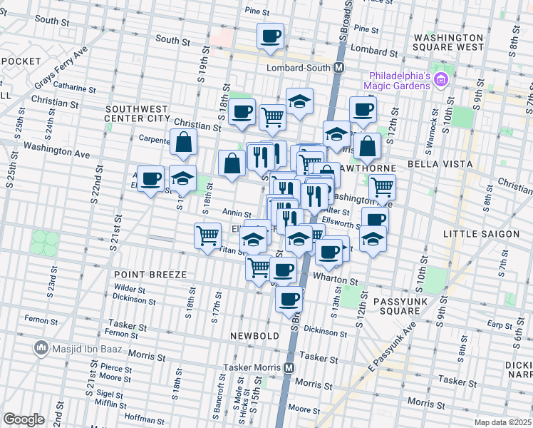 map of restaurants, bars, coffee shops, grocery stores, and more near 2561 East Clearfield Street in Philadelphia