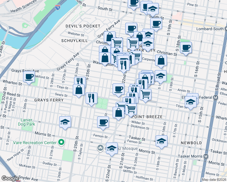 map of restaurants, bars, coffee shops, grocery stores, and more near in Philadelphia