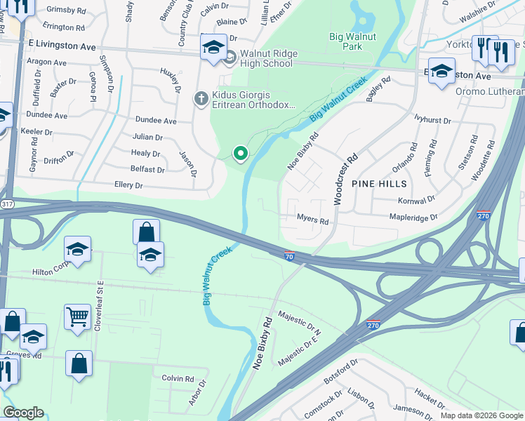 map of restaurants, bars, coffee shops, grocery stores, and more near 2005 Noe Bixby Road in Columbus