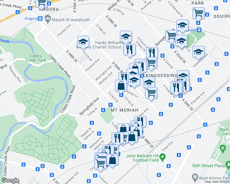 map of restaurants, bars, coffee shops, grocery stores, and more near 1829 South Alden Street in Philadelphia
